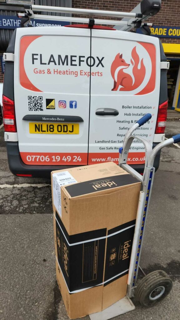 Flamefox local gas and heating engineer service van parked outside
